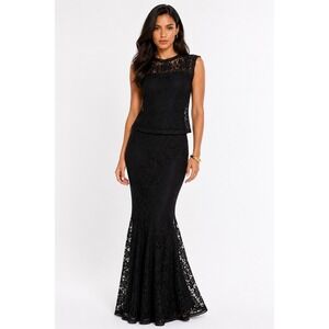 Anamaria Couture Black Floral Lace 2 Piece Set Sleeveless Top Mermaid Maxi Skirt